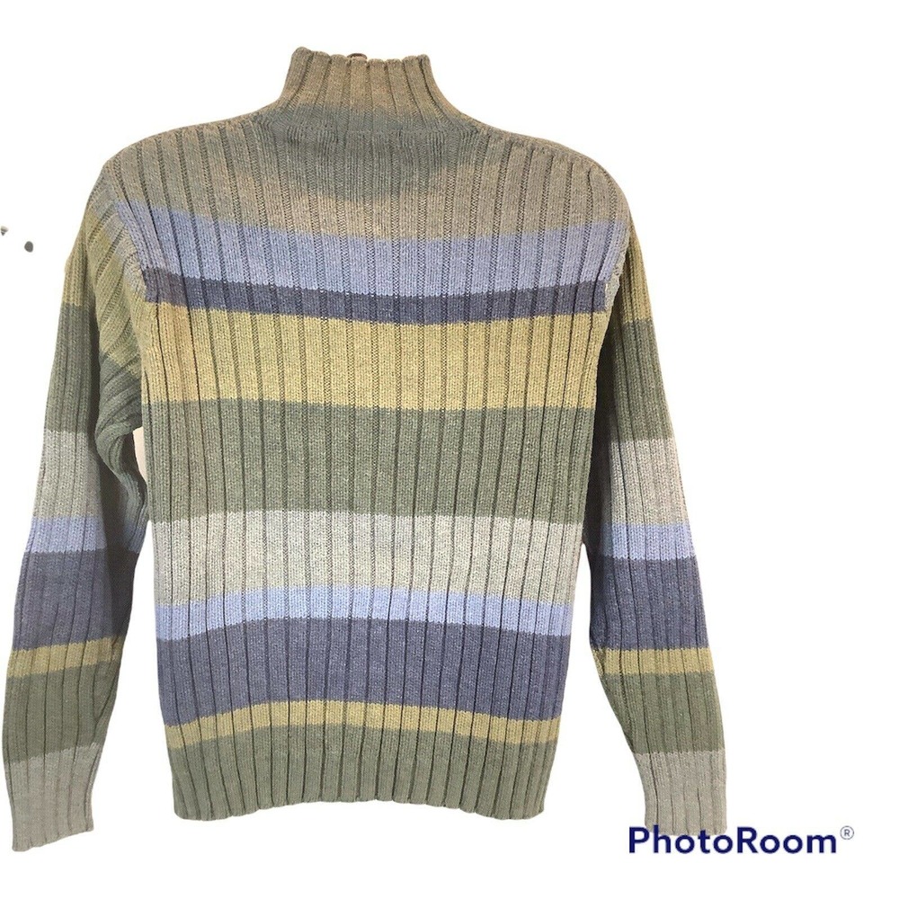 EDDIE BAUER Mens Sweater Size Large 100% Cotton Striped Pullover Knit Sweater